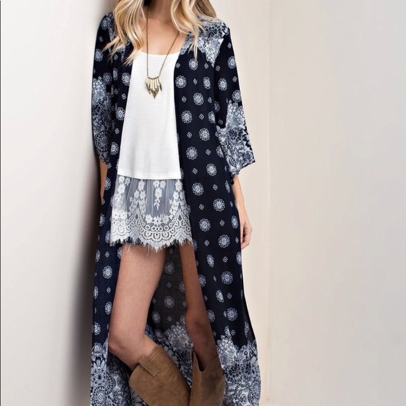 Navy Duster Maxi Cardigan Kimono - Picture 4 of 8